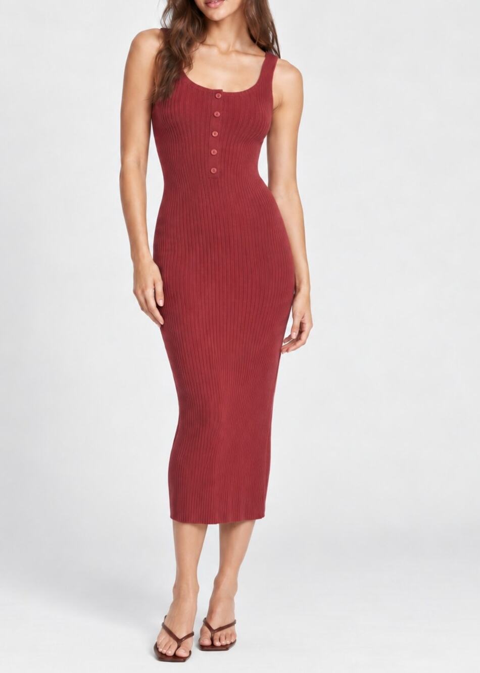 NWT Silence + Noise Red Ribbed Bodycon Midi Henley Tank Dress Red Size Small